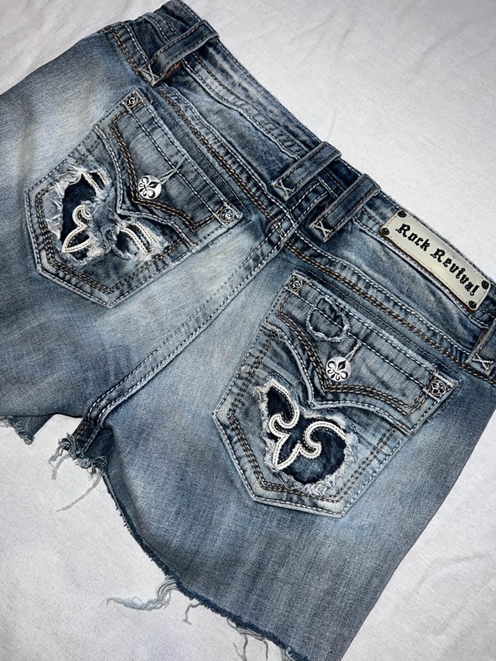 Rock Revival Arda Cutoff Denim Shorts Y2K Embellished Distressed Size 30 Skinny